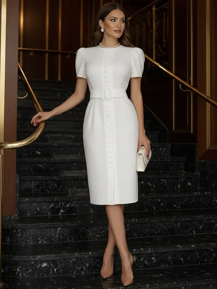 Платье-футляр миди с коротким рукавом, цвет Белый, фото 6